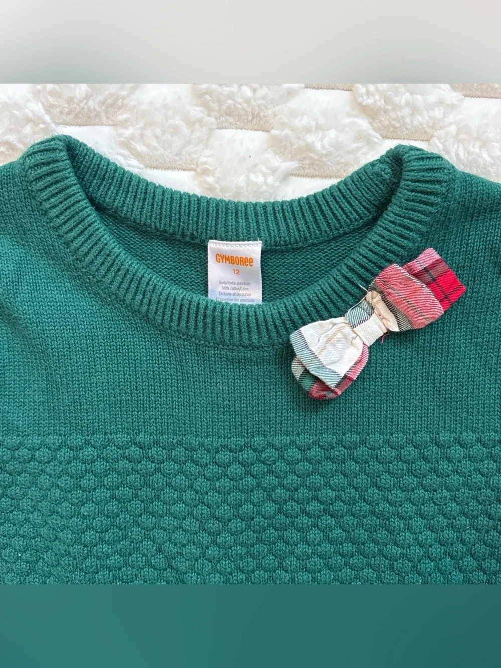 Gymboree Bubble Stitch Girls Sweater Size 12 Plaid Bow Detail Knit Holiday